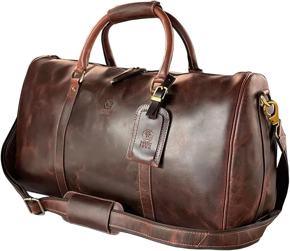 Leather Duffle Bag for Men - Full Grain Leather Travel Bag - TSA Approved Carry On Weekender Overnight Duffel Bag (Mulberry, 20 inch)