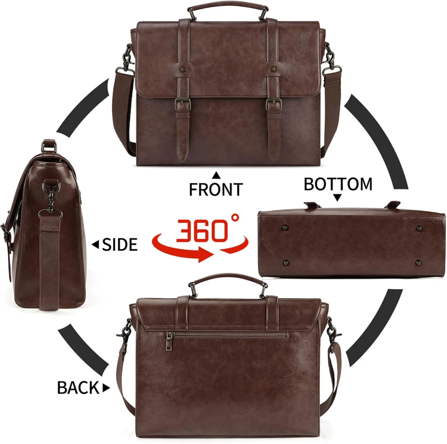 Leather Mens Messenger Bag Vintage 15.6 Inch Waterproof Leather Laptop Briefcase Satchel Shoulder Bag Computer Laptop Bag Coffee