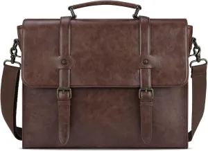 Leather Mens Messenger Bag Vintage 15.6 Inch Waterproof Leather Laptop Briefcase Satchel Shoulder Bag Computer Laptop Bag Coffee
