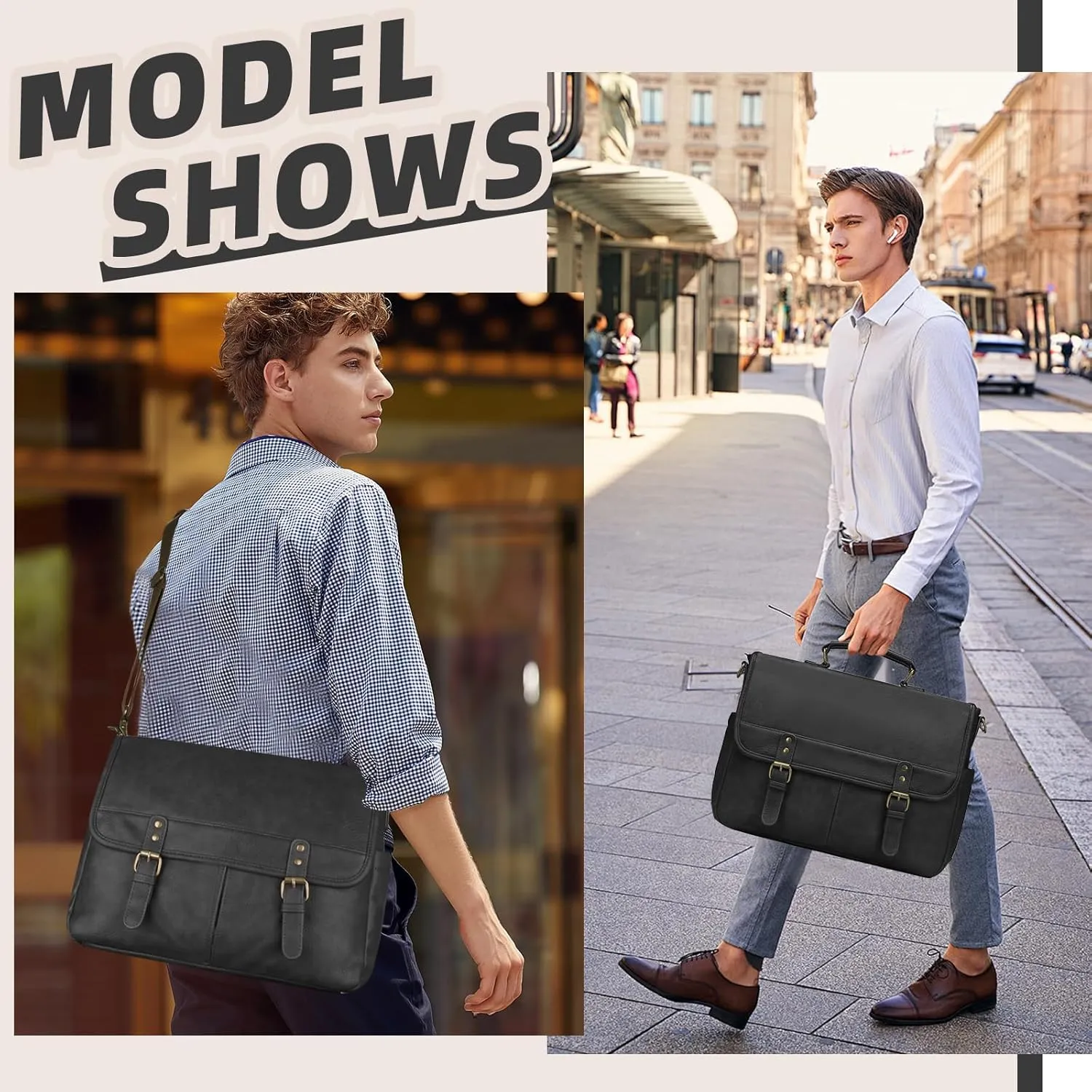 Leather Messenger Bag for Men, 15.6 Inch Laptop Briefcase Large Computer Satchel Shoulder Bag for Work/Business/Travel
