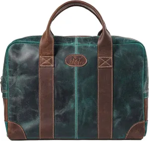 Leather Messenger Bag for Men, 16" Vintage Laptop Bag Briefcase Satchel Green/Brown Jefferson Limited Edition