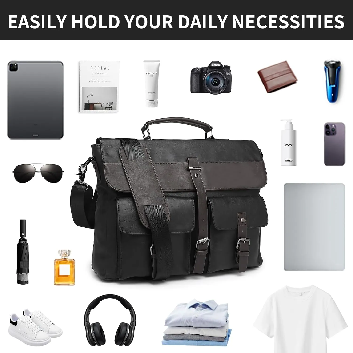 Leather Messenger Bag for Men,Vintage Mens Laptop Bag Water Resistant Business Travel Briefcase Satchel Work Computer Bag