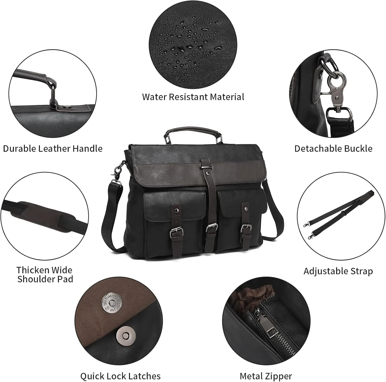 Leather Messenger Bag for Men,Vintage Mens Laptop Bag Water Resistant Business Travel Briefcase Satchel Work Computer Bag