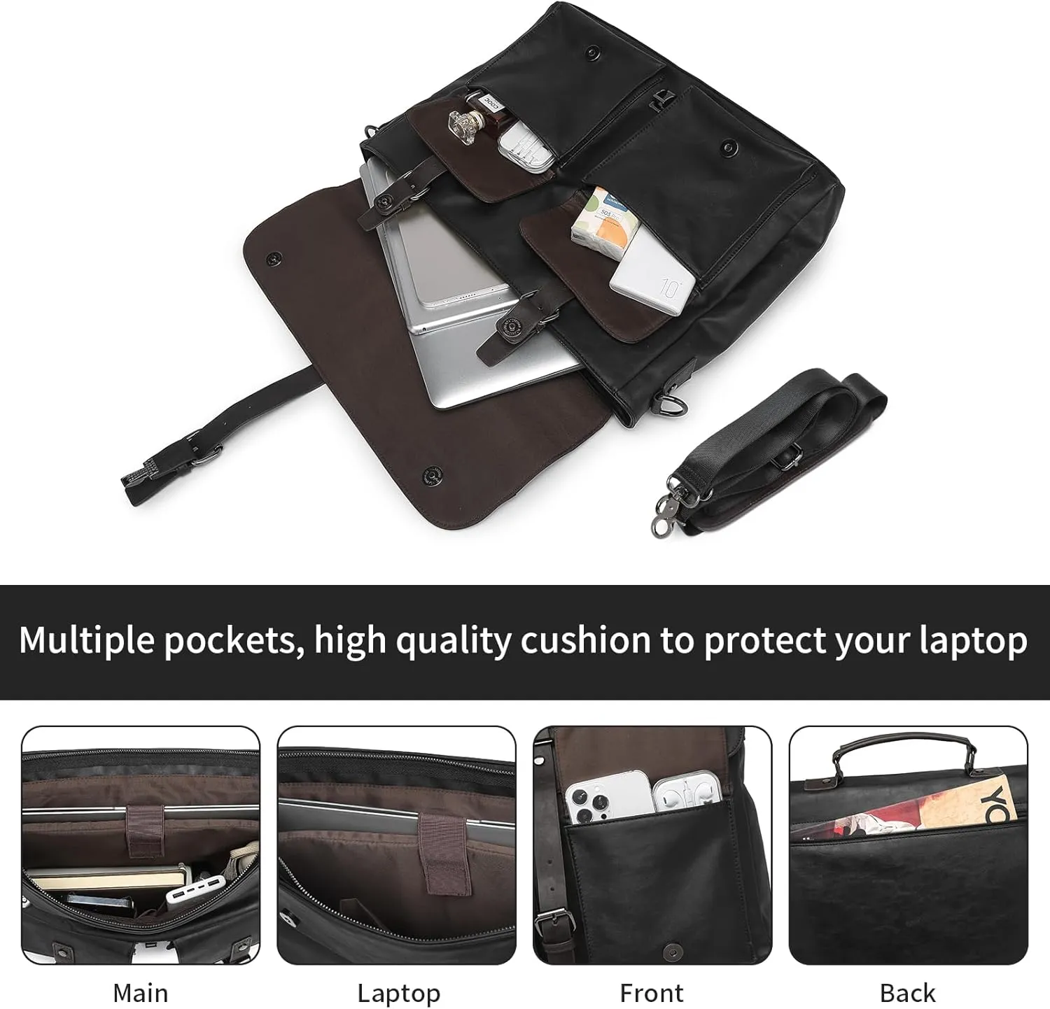 Leather Messenger Bag for Men,Vintage Mens Laptop Bag Water Resistant Business Travel Briefcase Satchel Work Computer Bag