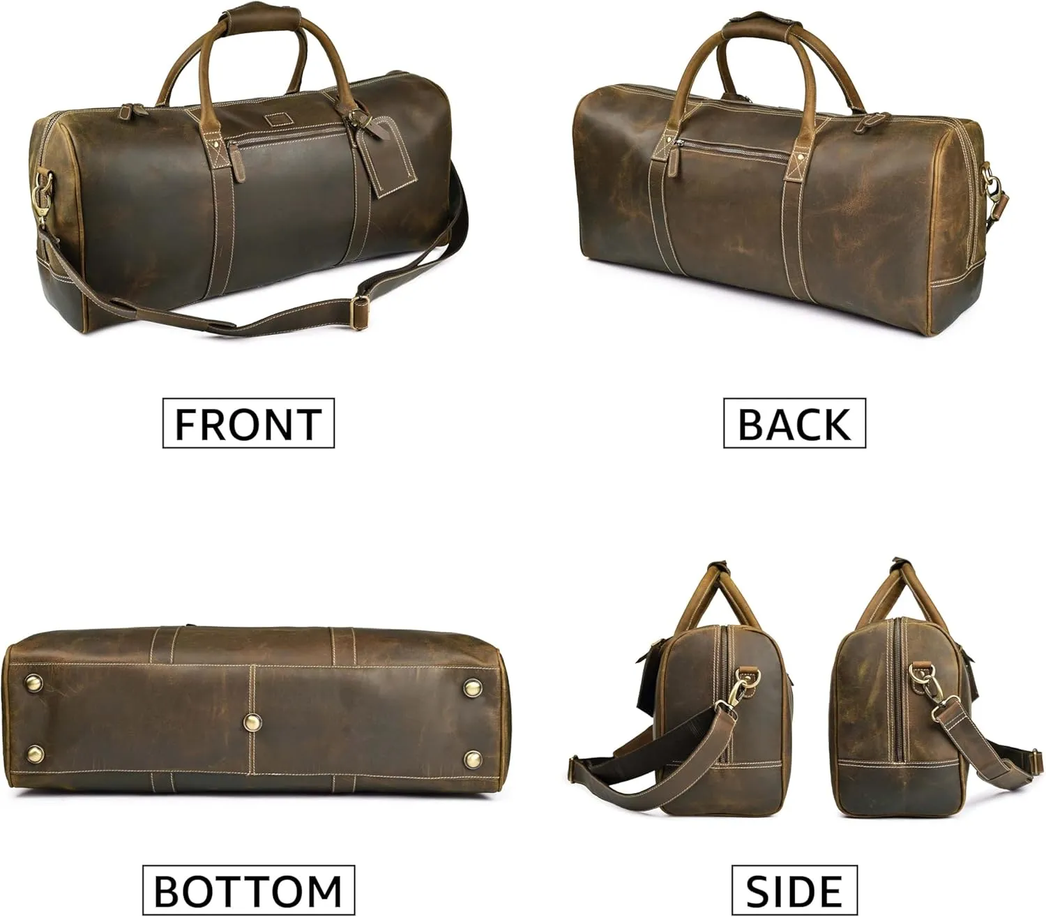Leather Village Leather Duffle Bags for Men & Women-Stylish Travel Weekender Carry-On Sports Gym Overnight Luggage Bag - 20 Inch - Olive/Army Green