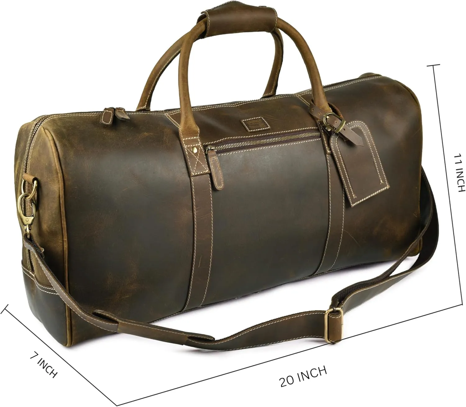 Leather Village Leather Duffle Bags for Men & Women-Stylish Travel Weekender Carry-On Sports Gym Overnight Luggage Bag - 20 Inch - Olive/Army Green