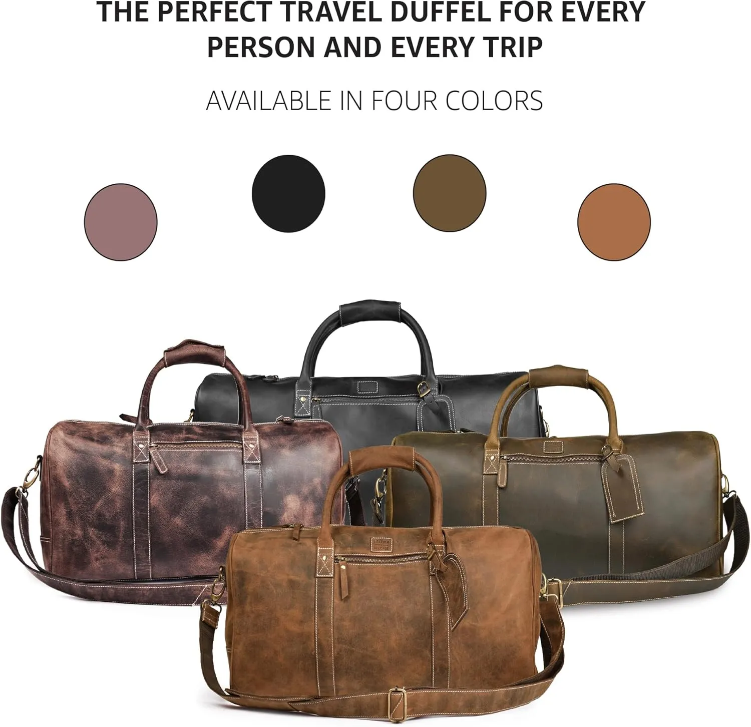 Leather Village Leather Duffle Bags for Men & Women-Stylish Travel Weekender Carry-On Sports Gym Overnight Luggage Bag - 20 Inch - Olive/Army Green