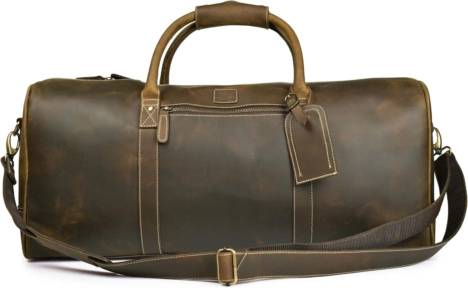 Leather Village Leather Duffle Bags for Men & Women-Stylish Travel Weekender Carry-On Sports Gym Overnight Luggage Bag - 20 Inch - Olive/Army Green