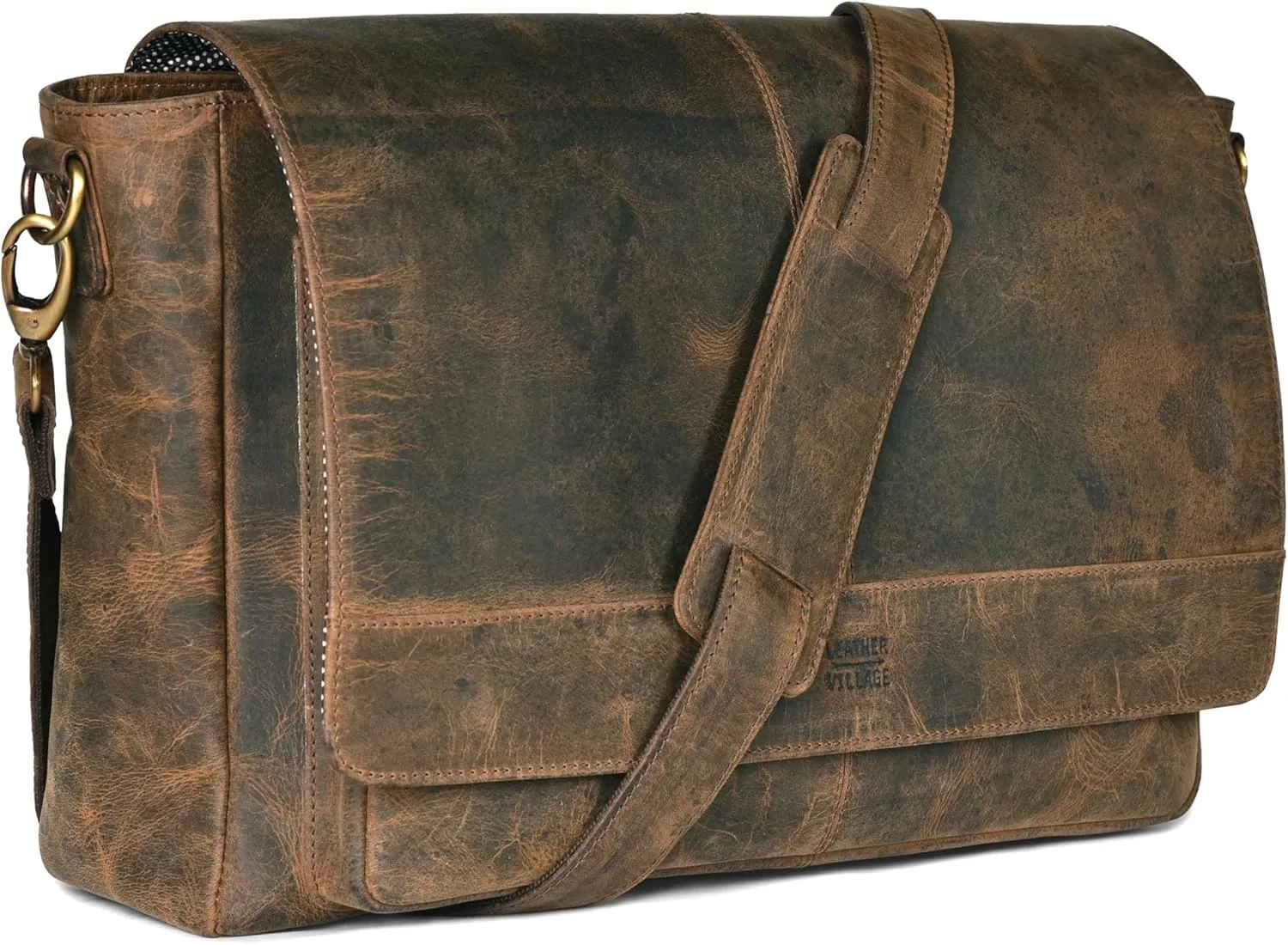 LEATHER VILLAGE Vintage Leather Messenger Bag–15.5" Handmade Satchel for Men & Women– Shoulder Bag Office, Travel & Daily Use
