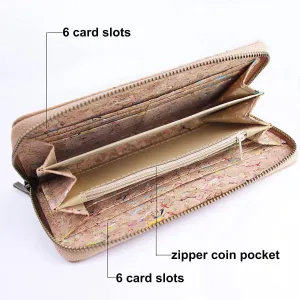 Leather Wallet Women's Wallet Portable Antique Cork Zipper Purse Clutch for Girls Large Capacity Fashion Yellow Coin Pocket Large Capacity (One Color)