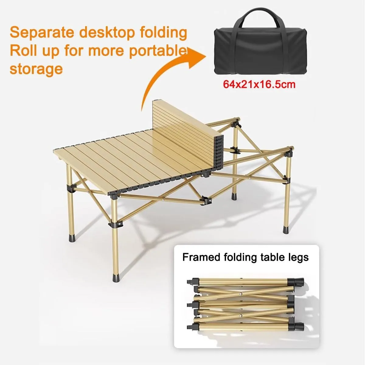 LEIYTFE 120x55cm Large Table Camp Foldable,Aluminum Roll-Up Camp Table for 6-8 Person,Outdoor Picnic Table Rectangular with Carry Bag(Woodgrain)