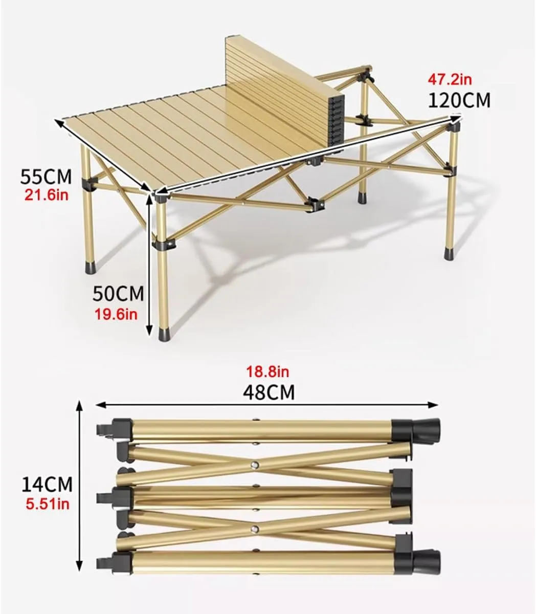 LEIYTFE 120x55cm Large Table Camp Foldable,Aluminum Roll-Up Camp Table for 6-8 Person,Outdoor Picnic Table Rectangular with Carry Bag(Woodgrain)