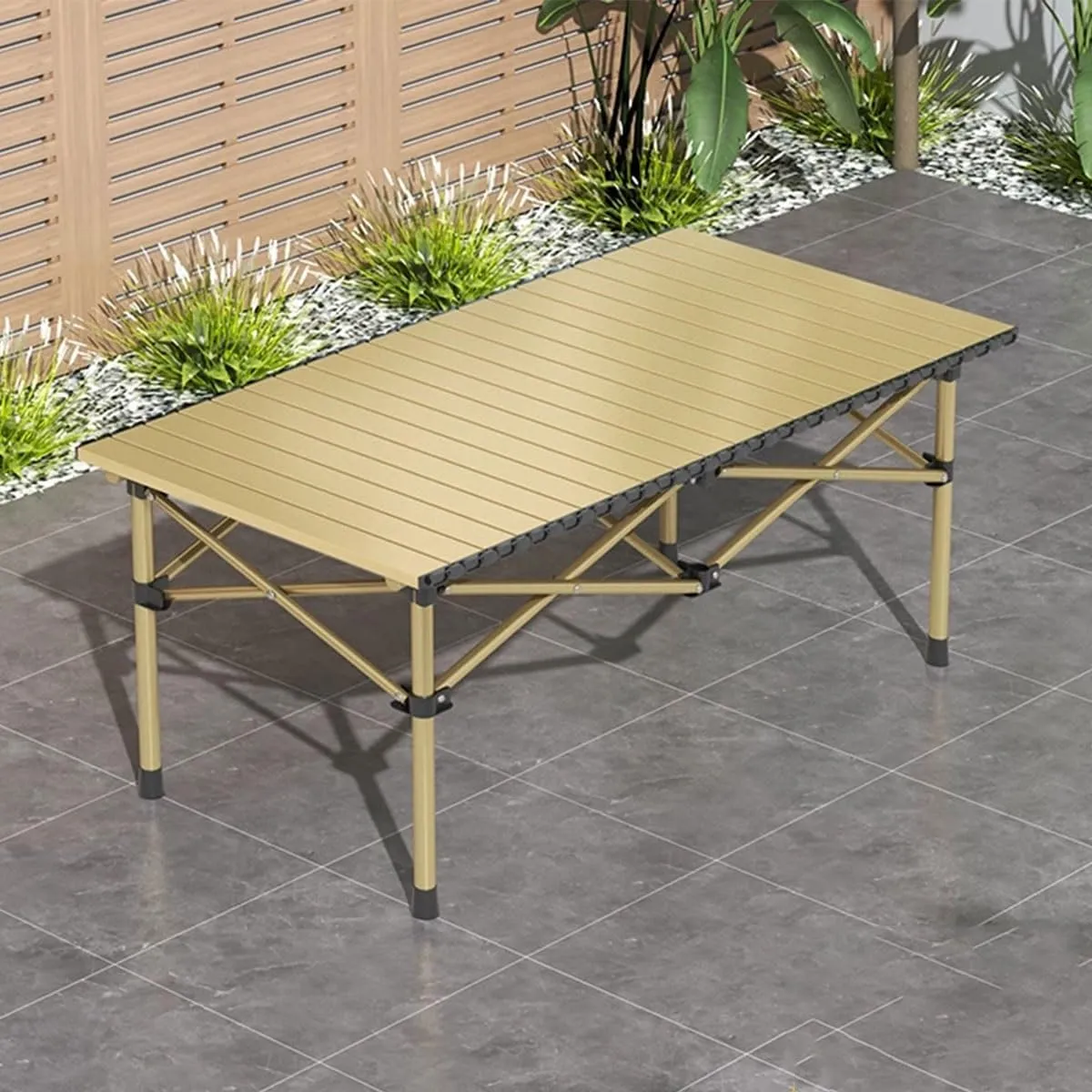 LEIYTFE 120x55cm Large Table Camp Foldable,Aluminum Roll-Up Camp Table for 6-8 Person,Outdoor Picnic Table Rectangular with Carry Bag(Yellow)