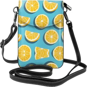 Lemon wedges Leather Cell Phone Purse, Lightweight Crossbody Cell Phone Bag, Travel Bag with Credit Card Slots Women's Shoulder Bag