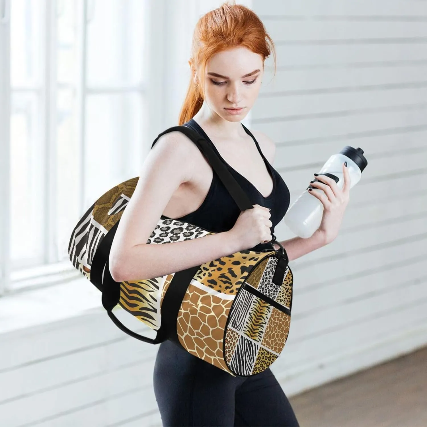 Leopard Tiger Zebra Giraffe Skin Portable Gym Bag, Travel Bag, Luggage bag, Sports Bag, Toiletry Bag with Handles, Detachable Shoulder Strap 17.6 x 9 x 9 inch