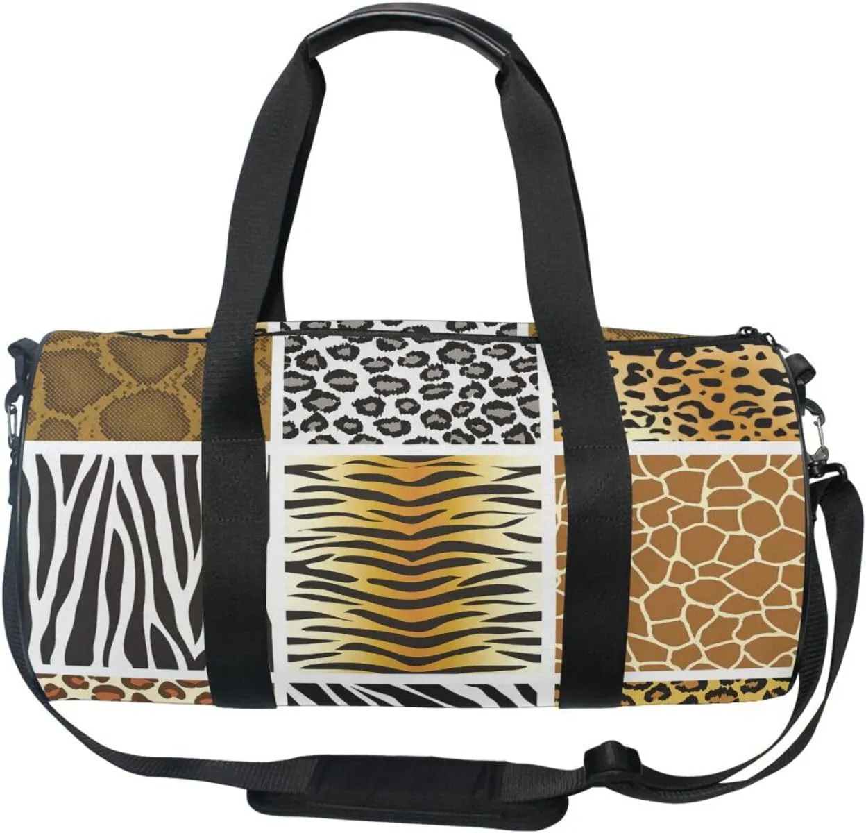 Leopard Tiger Zebra Giraffe Skin Portable Gym Bag, Travel Bag, Luggage bag, Sports Bag, Toiletry Bag with Handles, Detachable Shoulder Strap 17.6 x 9 x 9 inch