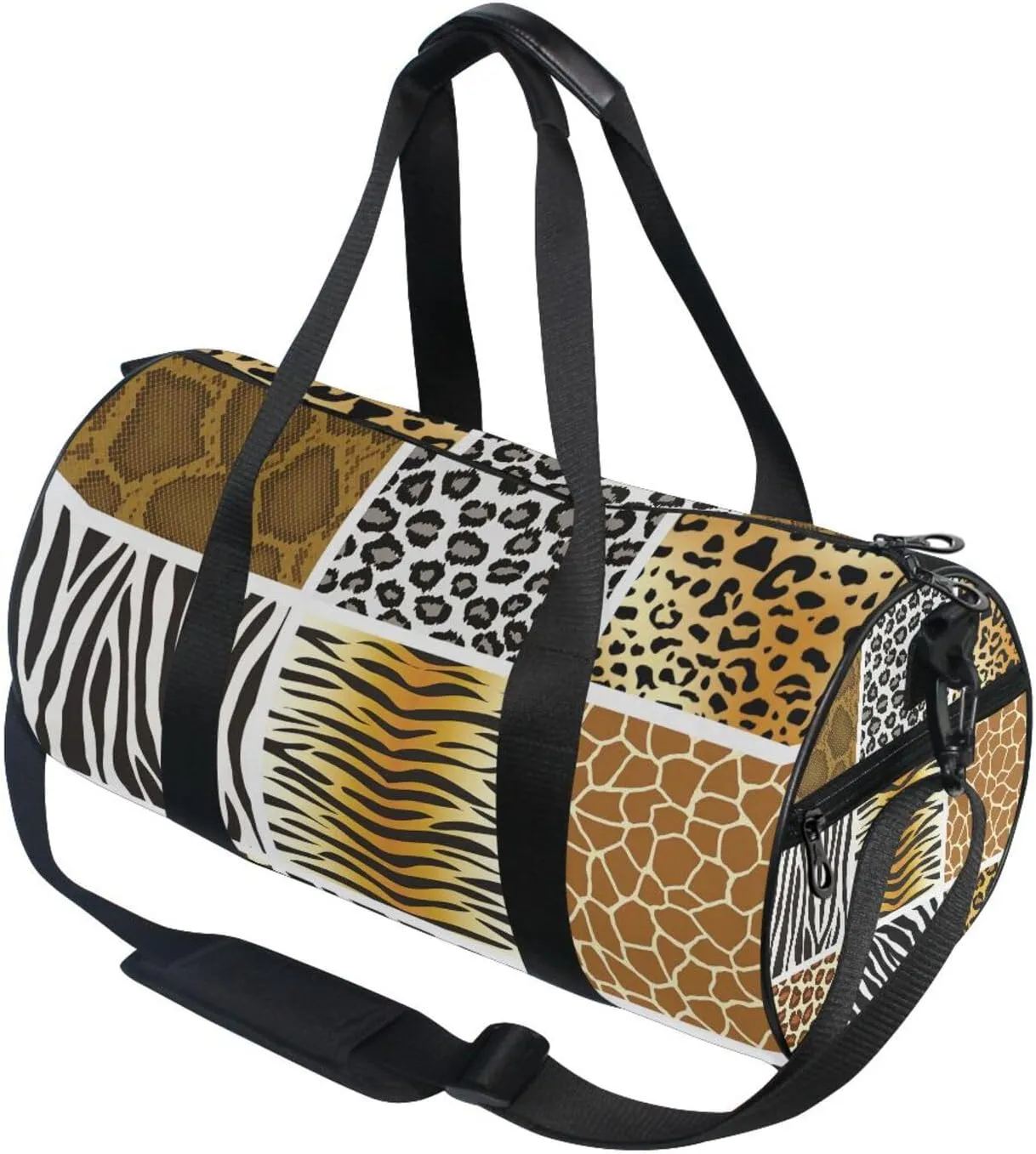 Leopard Tiger Zebra Giraffe Skin Portable Gym Bag, Travel Bag, Luggage bag, Sports Bag, Toiletry Bag with Handles, Detachable Shoulder Strap 17.6 x 9 x 9 inch