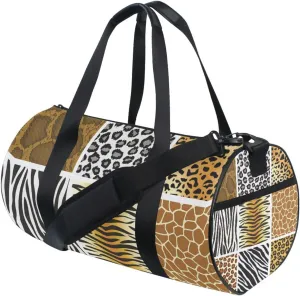 Leopard Tiger Zebra Giraffe Skin Portable Gym Bag, Travel Bag, Luggage bag, Sports Bag, Toiletry Bag with Handles, Detachable Shoulder Strap 17.6 x 9 x 9 inch