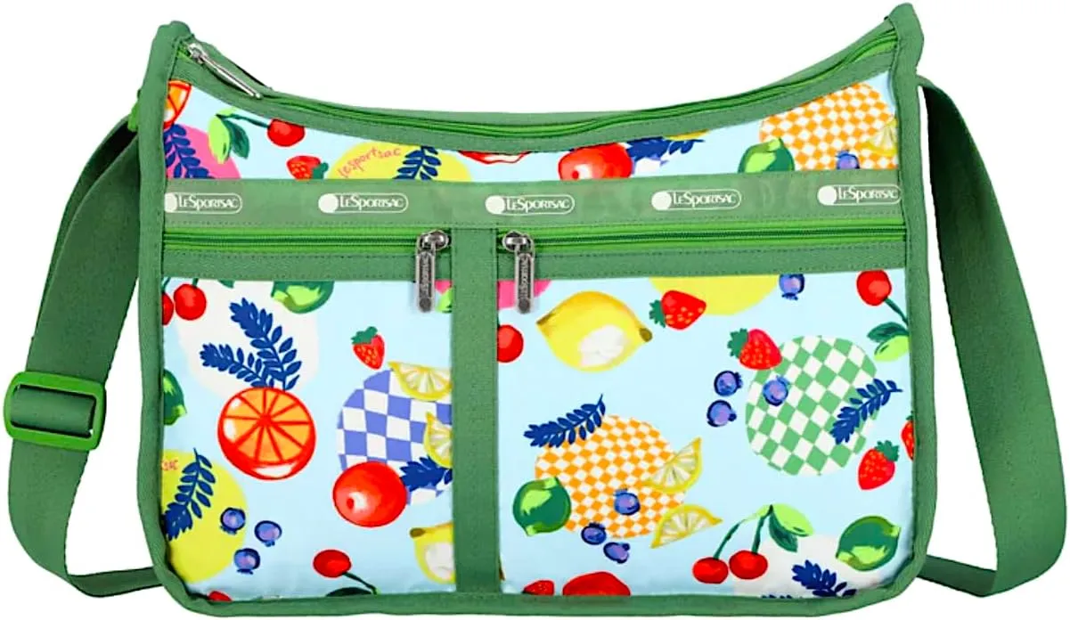 LeSportsac Fresh Fruit Deluxe Everyday Crossbody Bag   Cosmetic Bag, Style 7507/Color E840, Whimsical Sunkissed Artfully Arranged Fruit, Vibrant Juicy Oranges, Lemons & Limes, Sweet Cherries & Berries