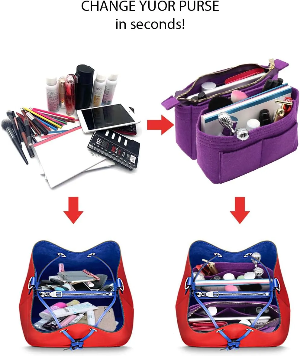 LEXSION Organizer,Bag Organizer,Insert purse organizer with 2 packs in one set fit NeoNoe Noé Series perfectly Purple