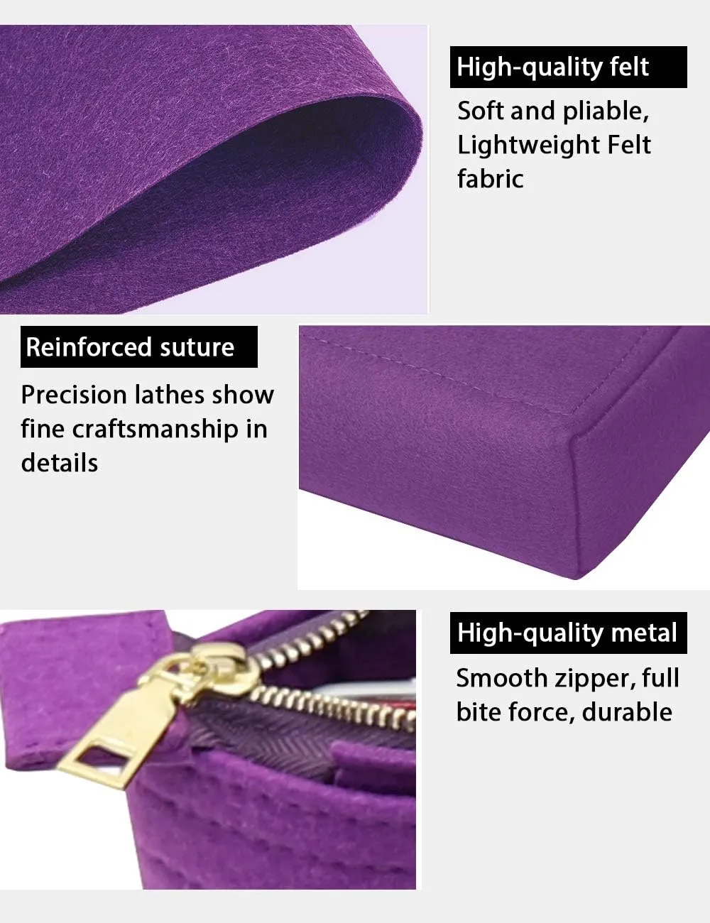 LEXSION Organizer,Bag Organizer,Insert purse organizer with 2 packs in one set fit NeoNoe Noé Series perfectly Purple