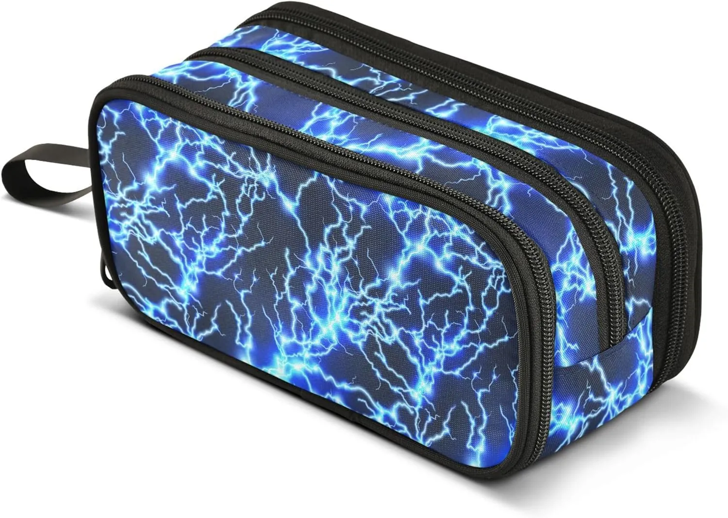 Lightning Pen Case Cool Blue Zipper Pouch Printed Pen Bag 3 Compartment Pencil Case