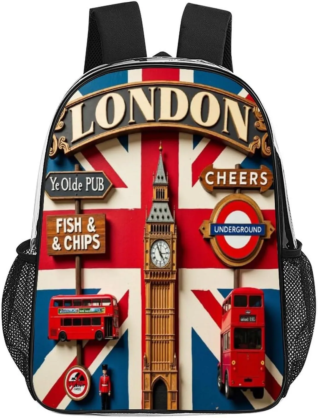 Lightweight Daypack Backpack for Trekking Work Running - Big Capacity Multipurpose Transparent Bookbag, British Flag London Business Computer Bag
