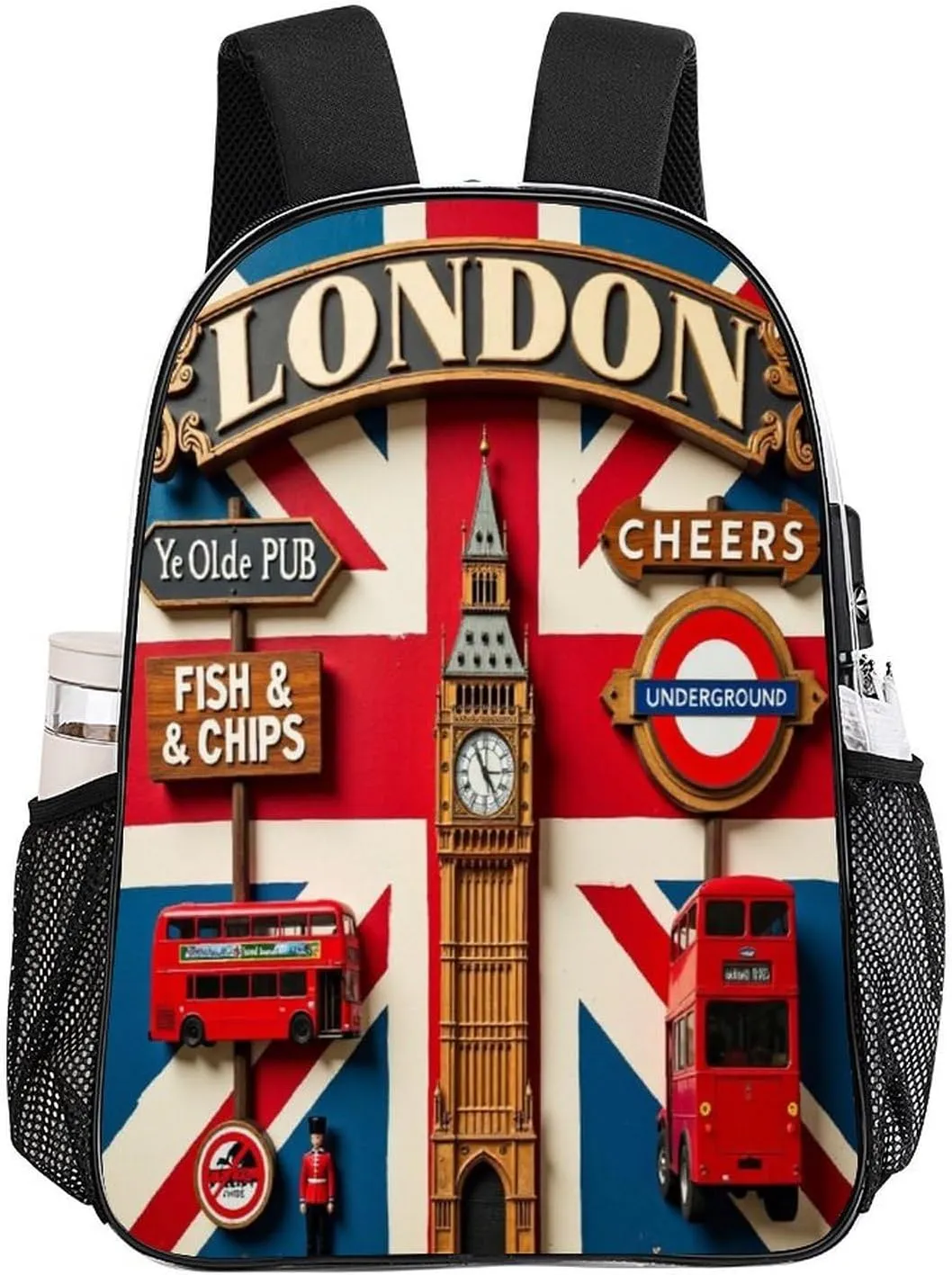 Lightweight Daypack Backpack for Trekking Work Running - Big Capacity Multipurpose Transparent Bookbag, British Flag London Business Computer Bag