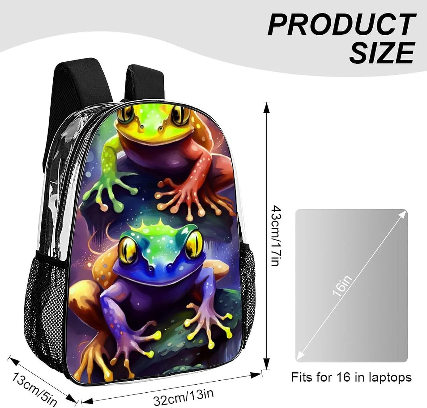 Lightweight Daypack for Camping Business Walking Cycling - Large Capacity Transparent Multipurpose Bookbag, Watercolor Frogs Art Gym Outdoor Hiking Backpack