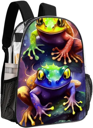 Lightweight Daypack for Camping Business Walking Cycling - Large Capacity Transparent Multipurpose Bookbag, Watercolor Frogs Art Gym Outdoor Hiking Backpack