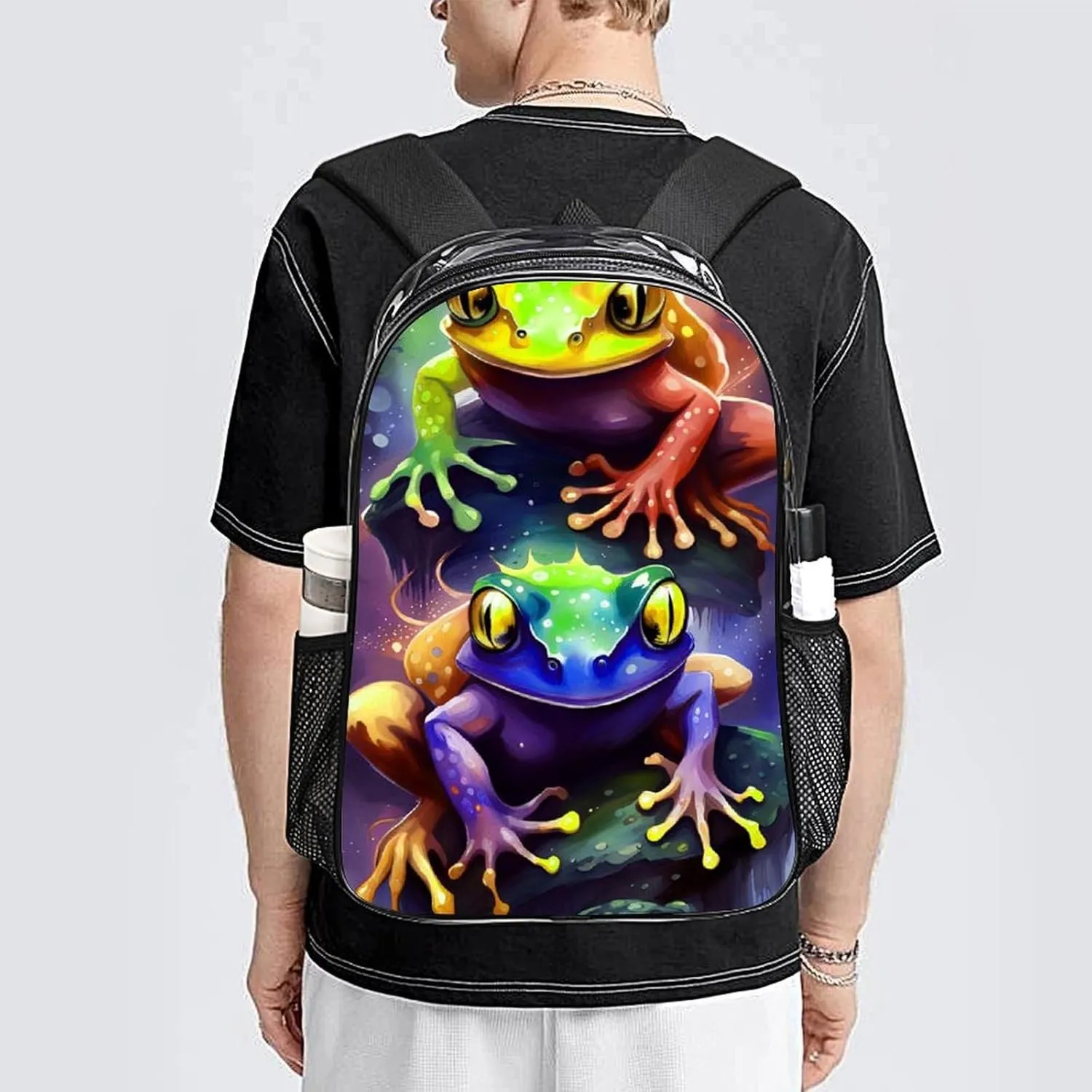 Lightweight Daypack for Camping Business Walking Cycling - Large Capacity Transparent Multipurpose Bookbag, Watercolor Frogs Art Gym Outdoor Hiking Backpack