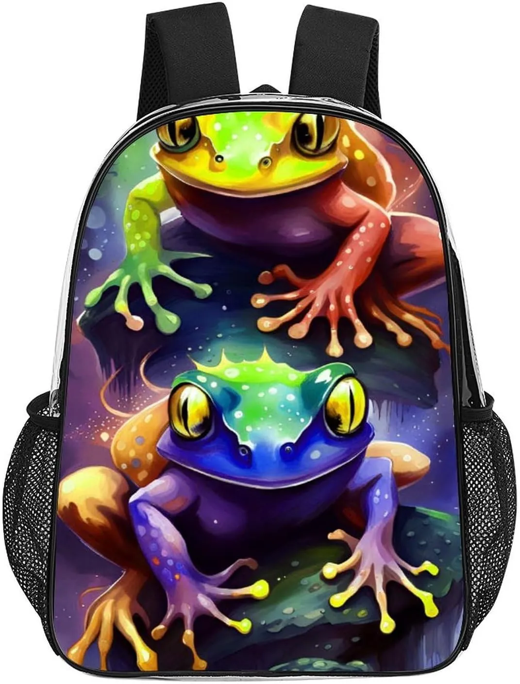 Lightweight Daypack for Camping Business Walking Cycling - Large Capacity Transparent Multipurpose Bookbag, Watercolor Frogs Art Gym Outdoor Hiking Backpack