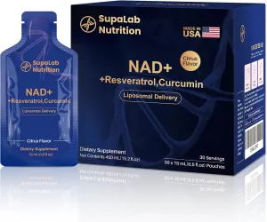 Liposomal NAD  Supplement with Resveratrol, Anti-Aging, Energy Boost & Cellular Health Support, 15.2 fl. oz NAD Liquid for Men & Women (30 Pouch)