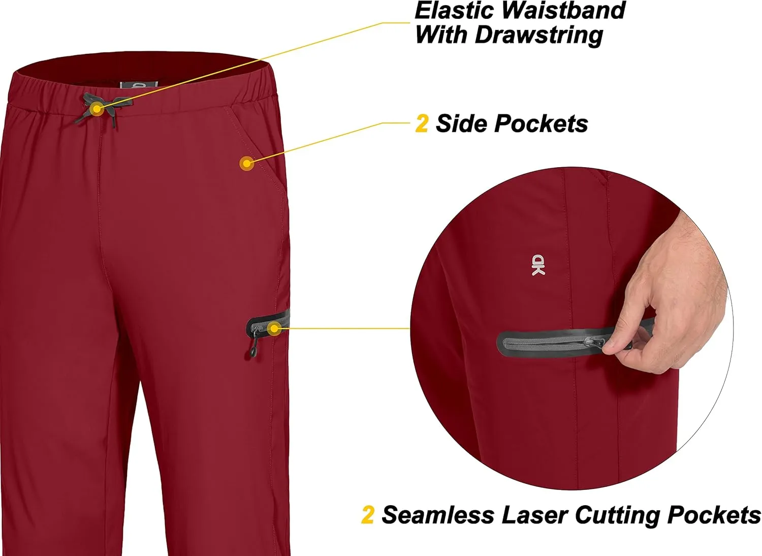 Little Donkey Andy Men's Ultra-Stretch Lightweight Quick Dry Athletic Pants Drawstring Travel Exercise Running Jogging