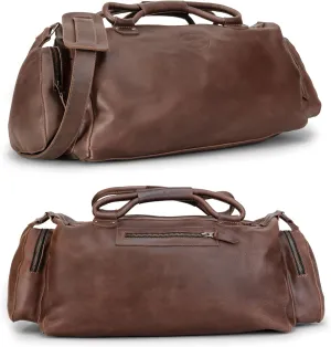 Littlefield & Co., Classic Shoulder Bag for Travel, Weekender Bag, Duffle Bag, Carry-On Case, Full Grain Leather, Handmade, Bourbon Brown