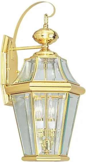 Livex Lighting 2261-02 Outdoor Wall Lantern with Clear Beveled Glass Shades, Polished Brass