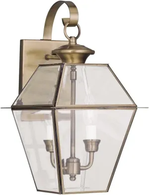 Livex Lighting 2281-01 Westover 2-Light Outdoor Wall Lantern, Antique Brass, 18" x 11" x 11.8"