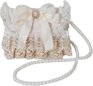 Lolita Lace Handbag Purse Kawaii Bowknot Shoulder Bag Stylish Crossbody Bag for Women Evening Party