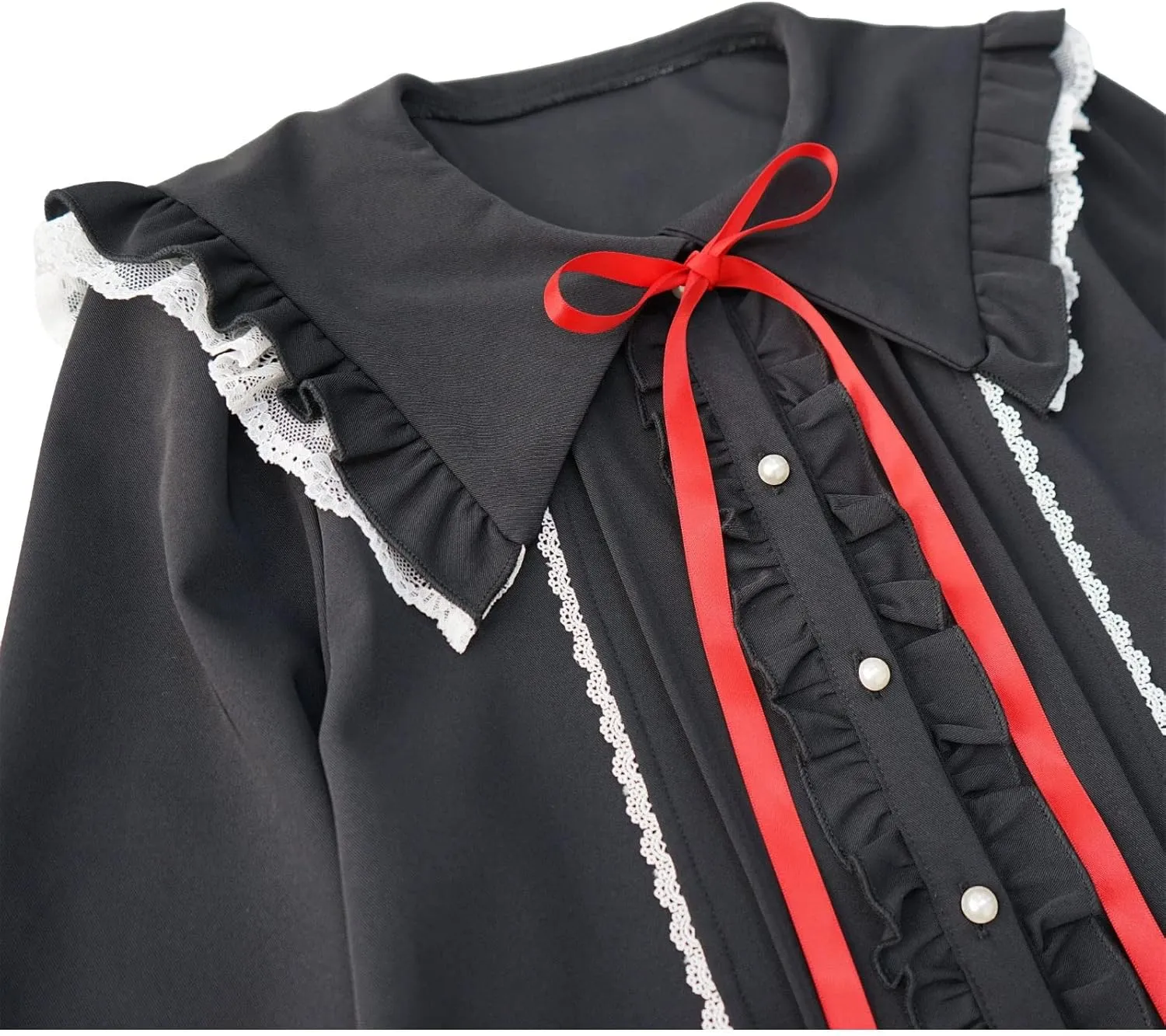 Lolita Women Ruffle Sailor Collar Blouse Shirt Kawaii Teen Bow Tie Cat Ears Fashion Button Front Junior Cute Tops