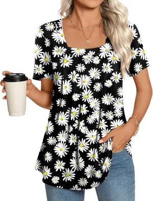 LONGYUAN Womens Tunic Tops 2025 Summer Casual Square Neck Shirts S-3XL