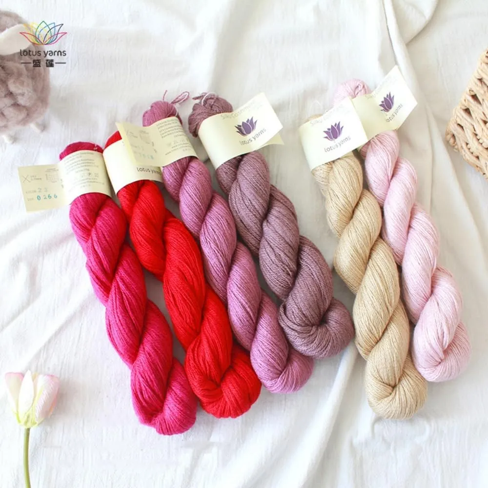 Lotus Yarns Silky Cashmere Fingering Weight Knitting Yarn Skein Shiny Soft and Breathable Crochet Yarn, Great for Shawl, Scarves, Top and Craft Projects (16-Cream)