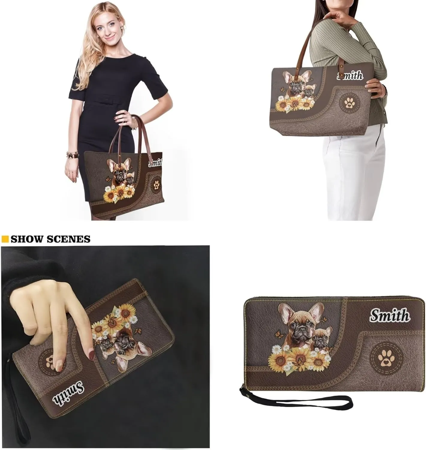 Lotusorchid Custom Tote Bag Name for Women, Satchel Handbag with Wrist Strap Wallet, Women Handbags Top Handle Satchel Purse