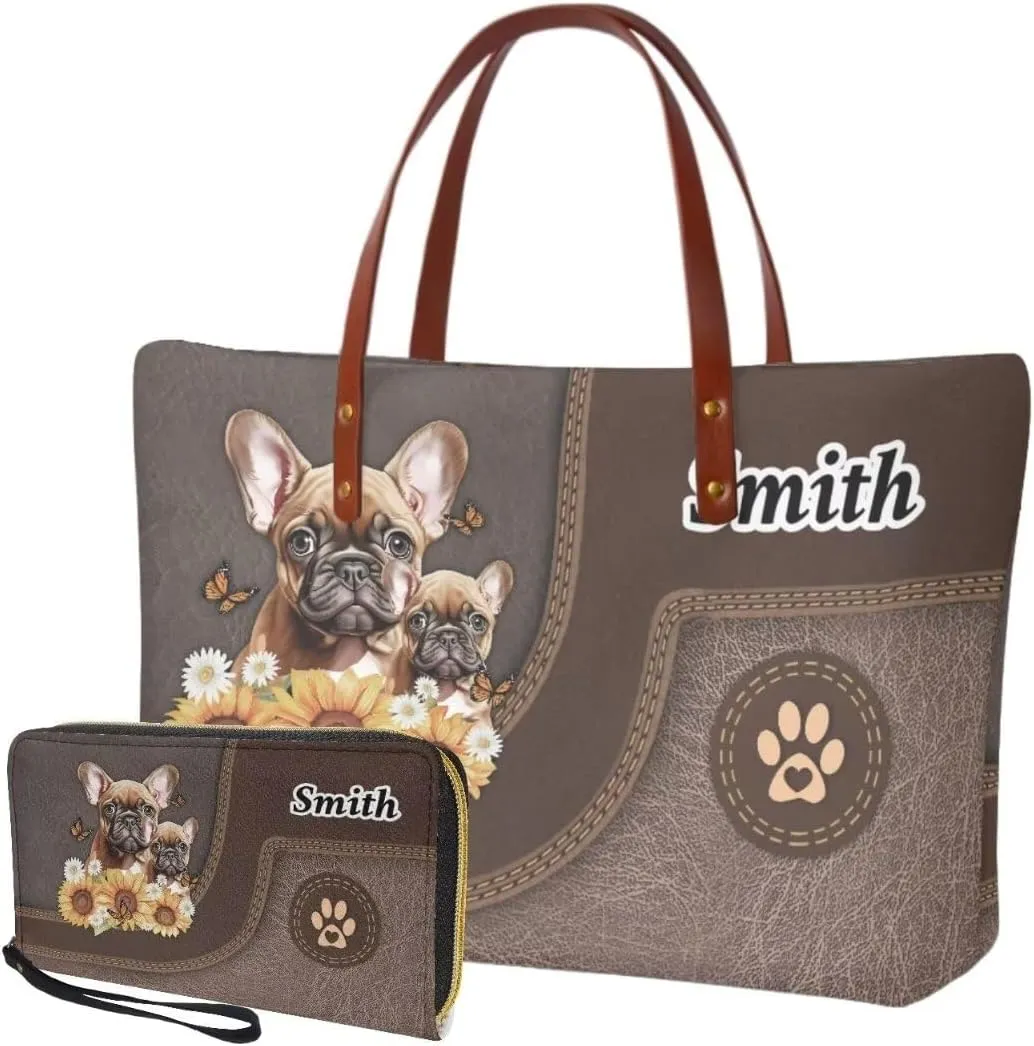 Lotusorchid Custom Tote Bag Name for Women, Satchel Handbag with Wrist Strap Wallet, Women Handbags Top Handle Satchel Purse