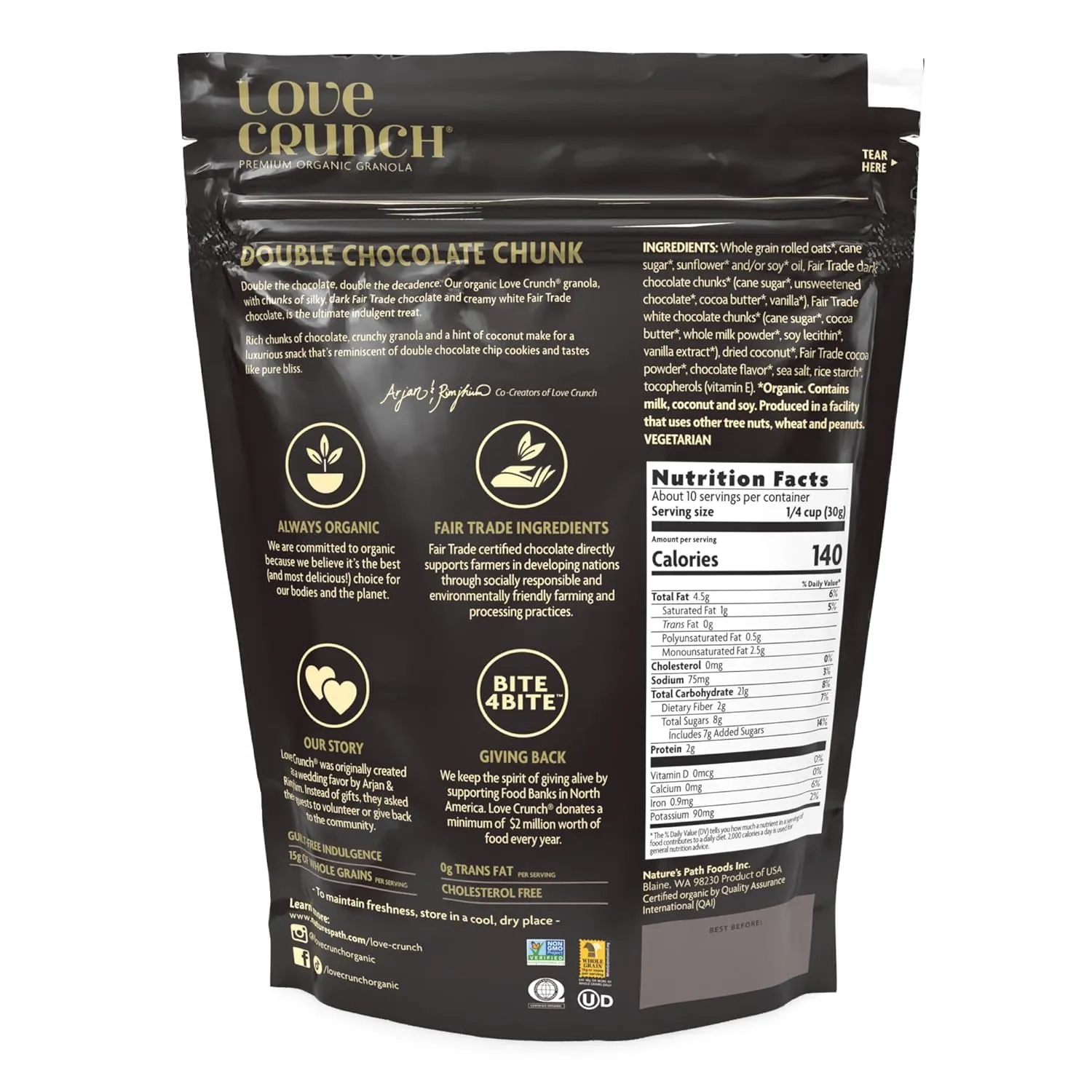 Love Crunch Organic Double Chocolate Chunk Granola, 11.5 oz (Pack of 6), Non-GMO, Fair Trade, by Nature's Path