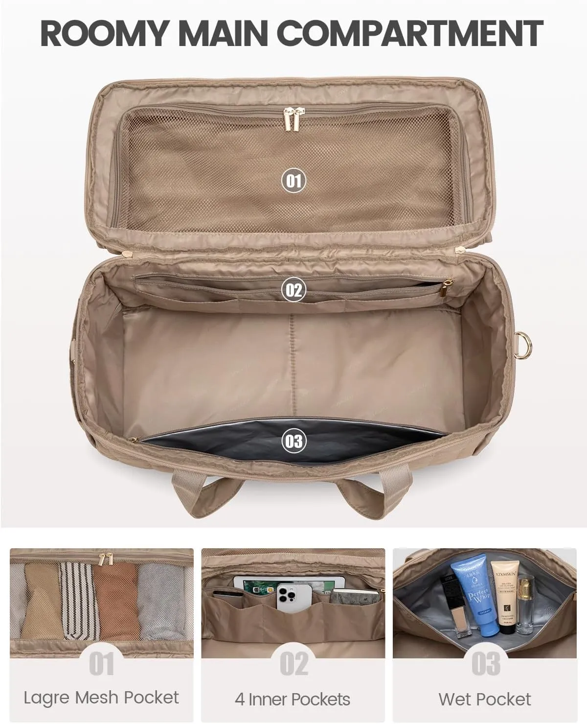 LOVEVOOK Travel Duffle Bag, Weekender Bags For Women, Carry On Duffel Bags For Airplanes, Overnight Bag With Toiletry Bag, Hospital Bag for Labor and Delivery, Yoga Gym Bag with Wet Pocket, 3Pcs Set