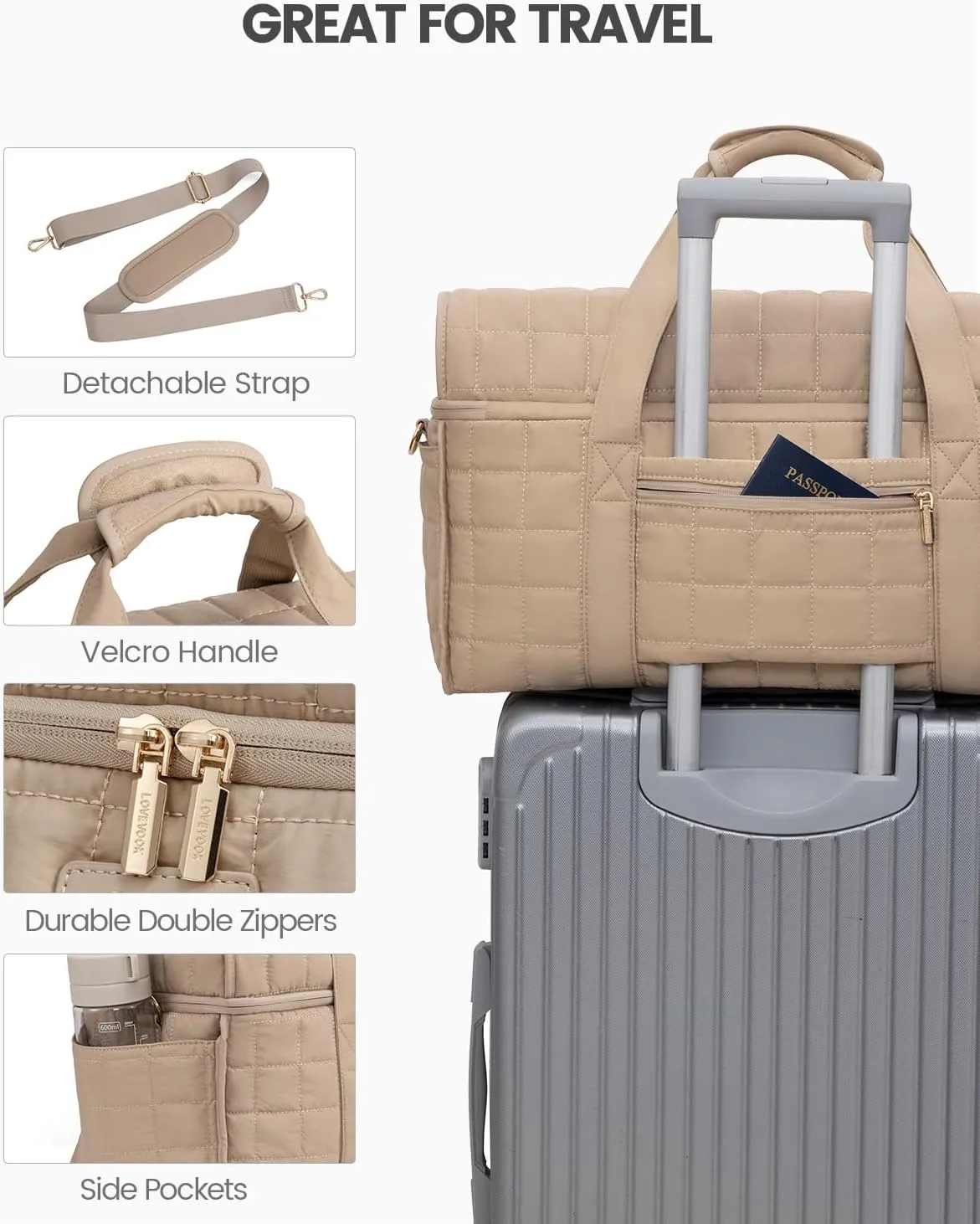 LOVEVOOK Travel Duffle Bag, Weekender Bags For Women, Carry On Duffel Bags For Airplanes, Overnight Bag With Toiletry Bag, Hospital Bag for Labor and Delivery, Yoga Gym Bag with Wet Pocket, 3Pcs Set