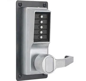 LRP101026D Kaba LP1000 Series Metal Mechanical Pushbutton Exit Trim Lock with Lever, Combination Entry Only, No Key Override, Satin Chrome Finish, Right Hand