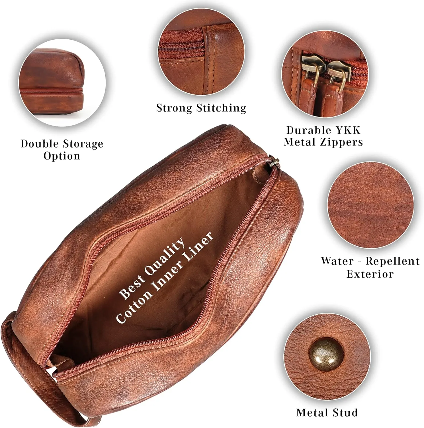 LUXEORIA Genuine Leather Toiletry Bags for Men and Women, Handmade Premium Leather Dopp Kit and Shaving Bag, Cosmetic Bag for Womens and Mens, Travel Essentials & Organizers