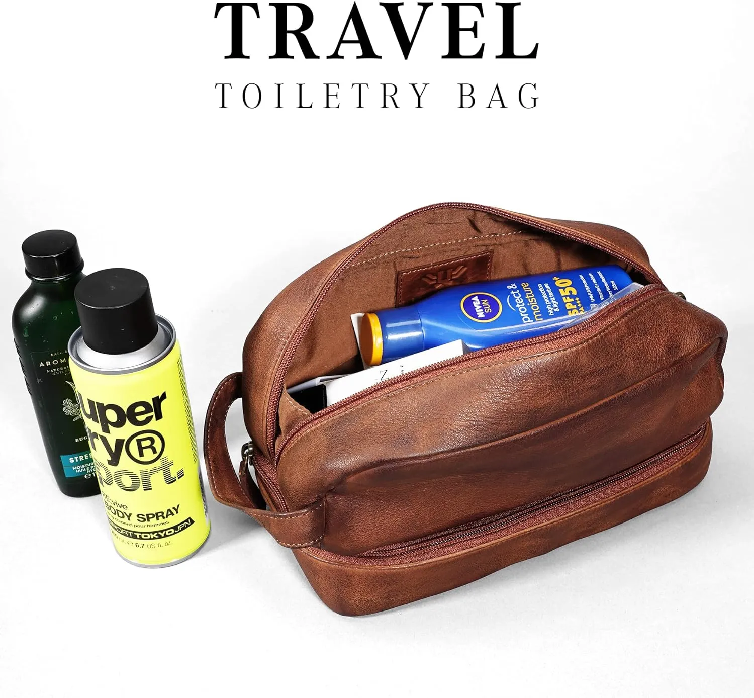 LUXEORIA Genuine Leather Toiletry Bags for Men and Women, Handmade Premium Leather Dopp Kit and Shaving Bag, Cosmetic Bag for Womens and Mens, Travel Essentials & Organizers