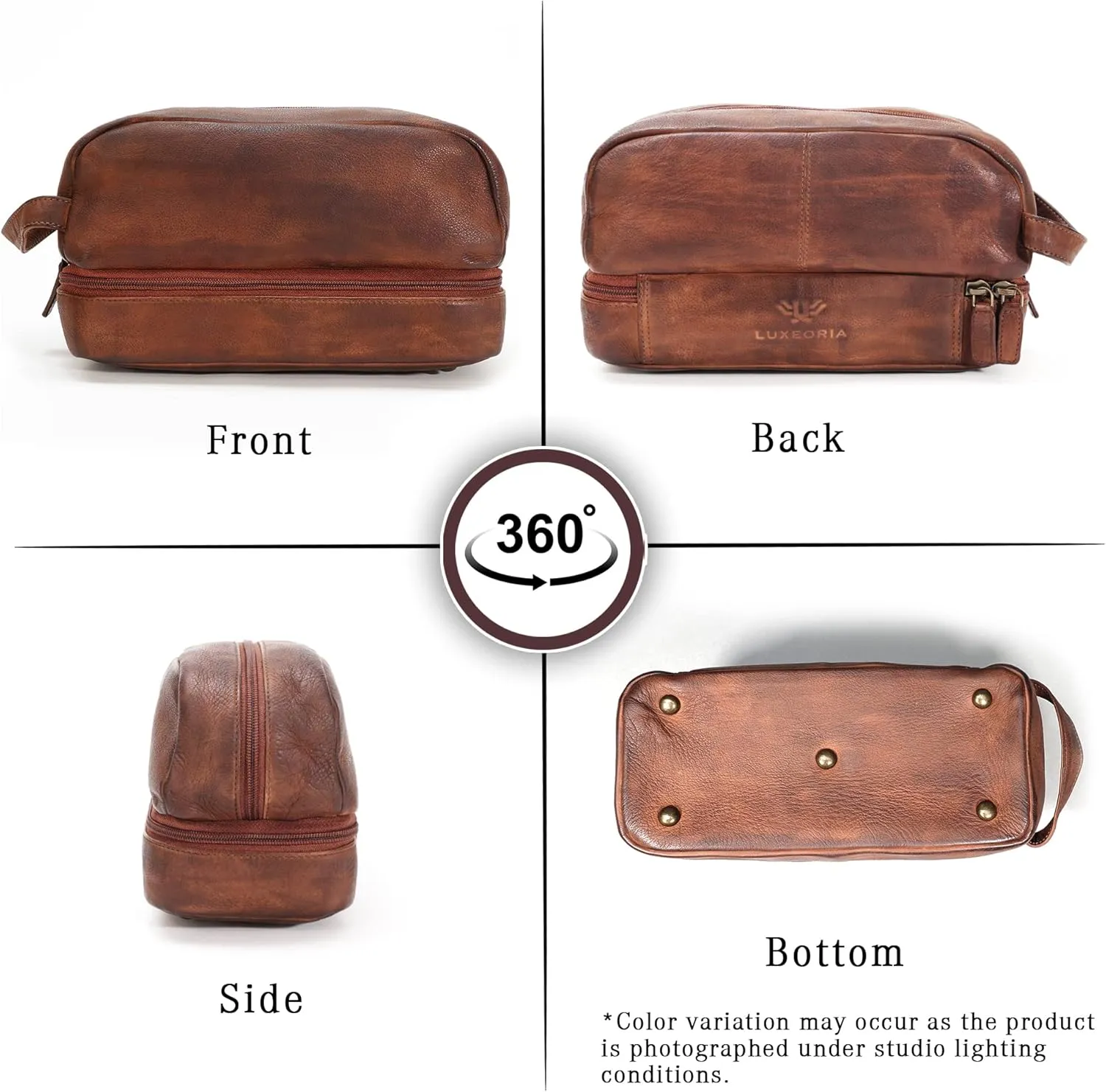 LUXEORIA Genuine Leather Toiletry Bags for Men and Women, Handmade Premium Leather Dopp Kit and Shaving Bag, Cosmetic Bag for Womens and Mens, Travel Essentials & Organizers